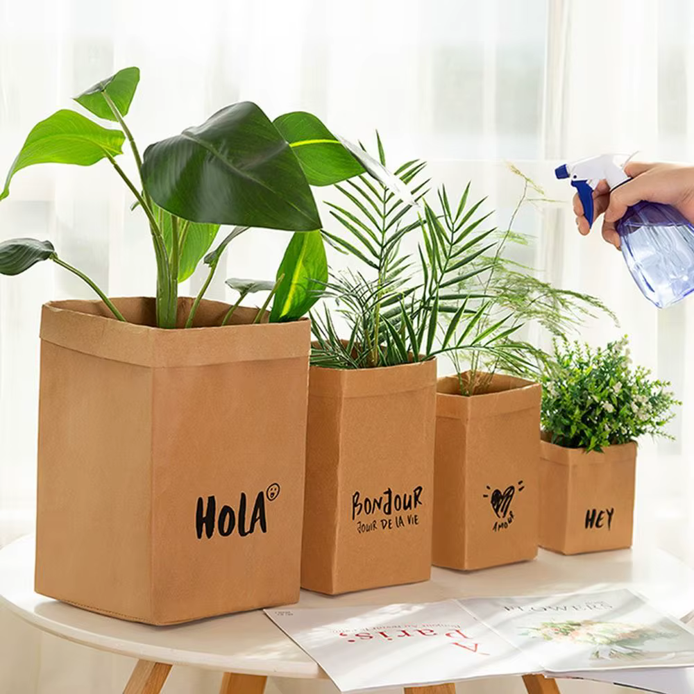 Sac en Papier Kraft Réutilisable de Grande Capacité, Carré Épais, à Emporter, Lavable, Étanche, Shopping, Maison