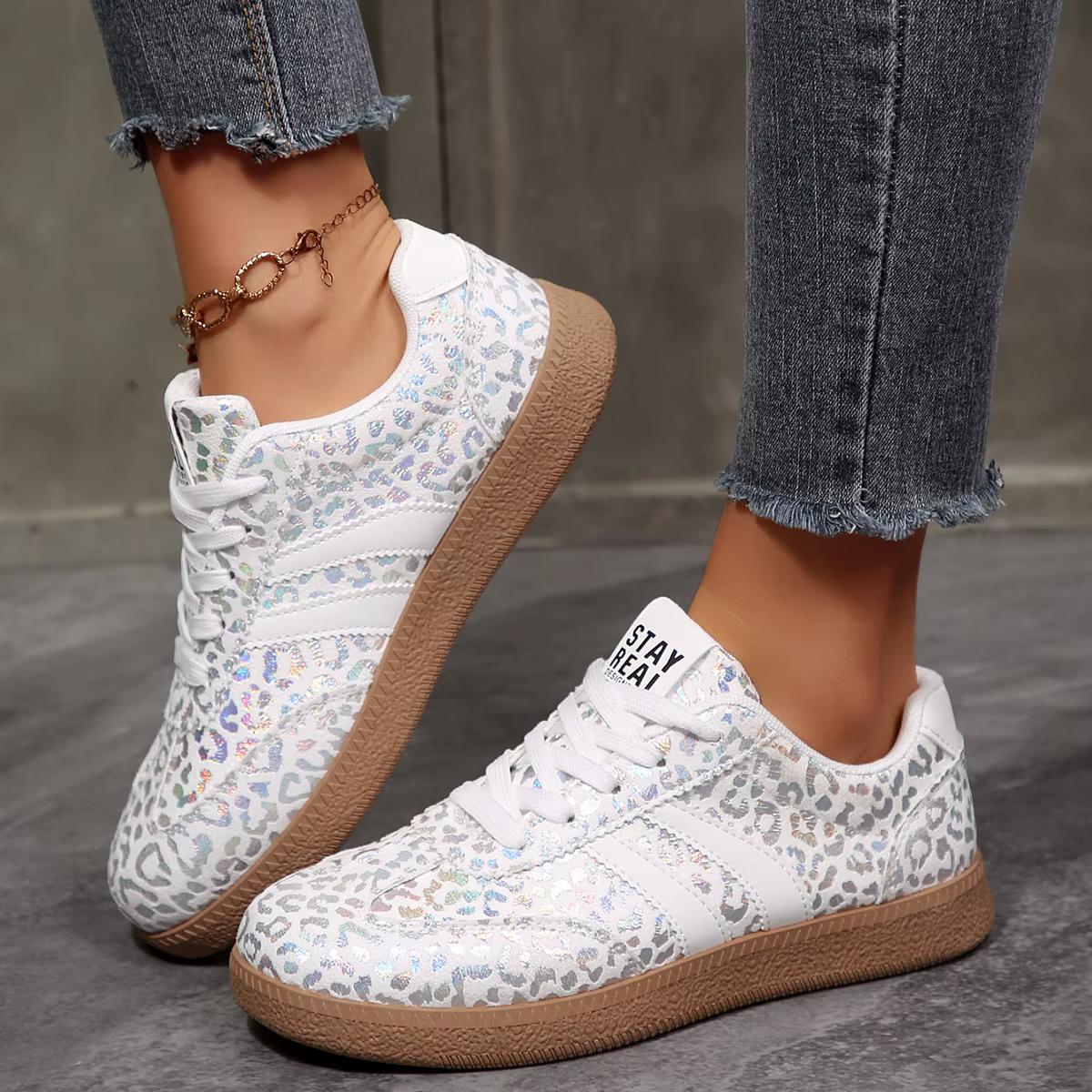 Chaussures de sport décontractées grande taille à imprimé léopard