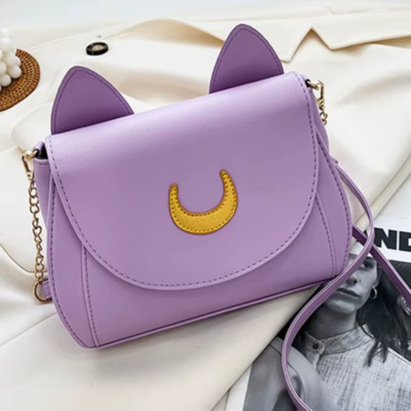Été marin lune dames sac à main noir Luna chat forme chaîne sac à bandoulière en cuir PU femmes messager