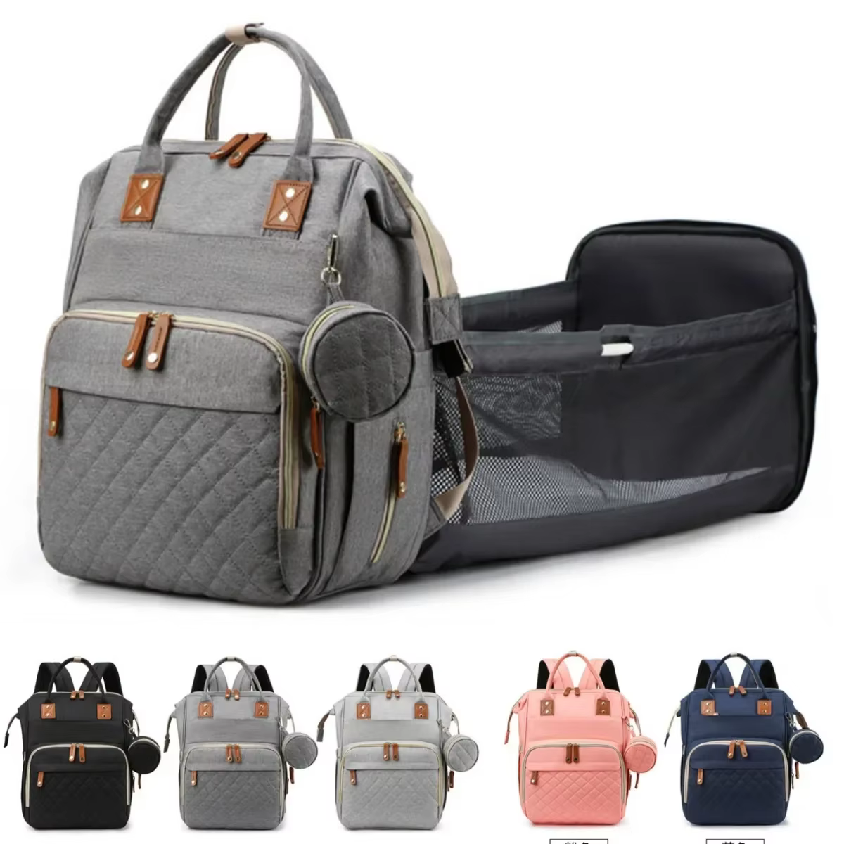 Sac à dos pour maman avec berceau pliable, matelas souple, sacs multifonctionnels pour maman, sacs de rangement isolants pour biberon, organisateur de couches