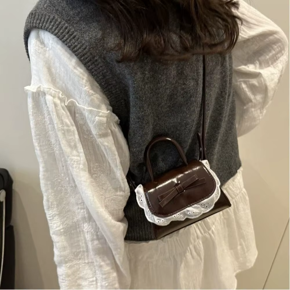 Sac bandoulière mini tendance en cuir PU avec nœud en dentelle, style Y2K, sac à main pour femme