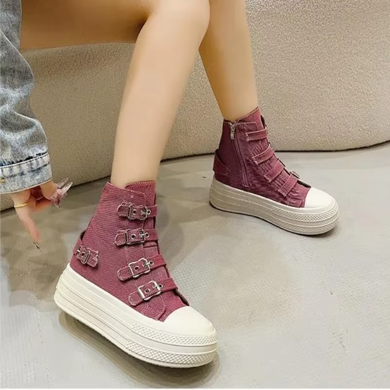Baskets en toile à talons compensés pour femmes