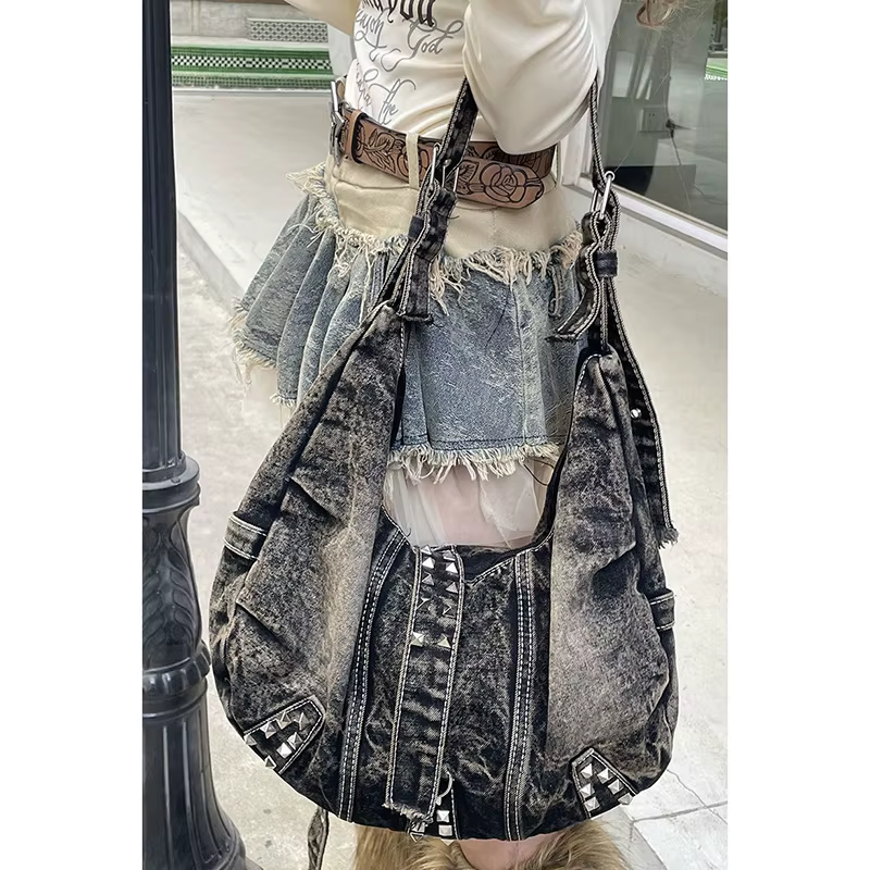 Sac fourre-tout en jean rétro américain pour femmes