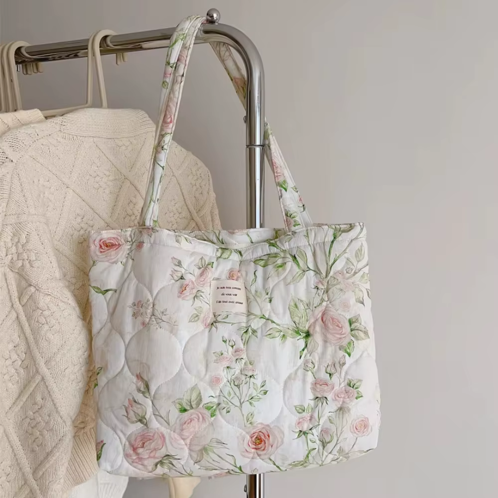 Sac fourre-tout en coton fleuri pour femme, sac à main ChimChic, sac à poignée supérieure gonflé, sac matelassé, sacs shopper de créateur initiés