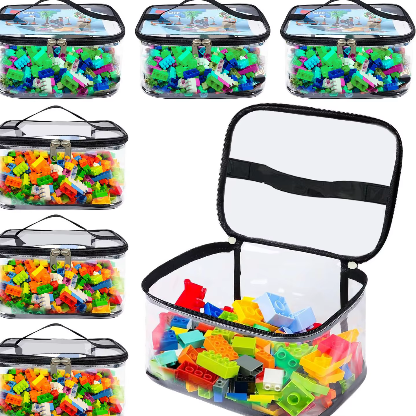 Sac de rangement transparent en maille avec fermeture éclair pour jouets, puzzle de grande capacité et évaluation de nuits, idéal pour le rangement des jouets et des nuits de construction