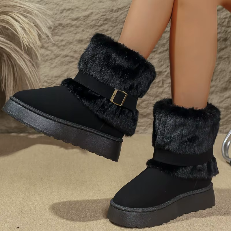 Bottes de neige rétro chaudes et confortables pour femmes, nouvelles chaussures d'hiver décontractées, confortables, à semelles épaisses, antidérapantes, en coton