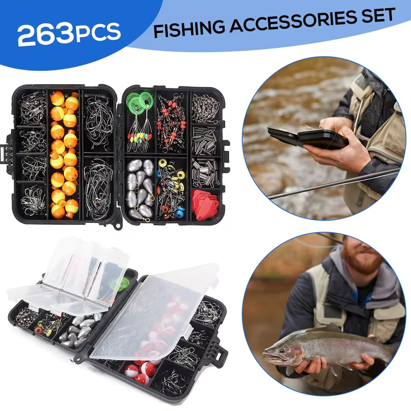 Ensemble d'accessoires de pêche avec boîte à matériel