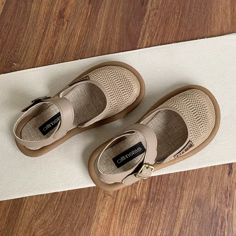Baotou pantoufles 2025 chaussures d'été pour femmes sandales respirantes à fond plat décontractées