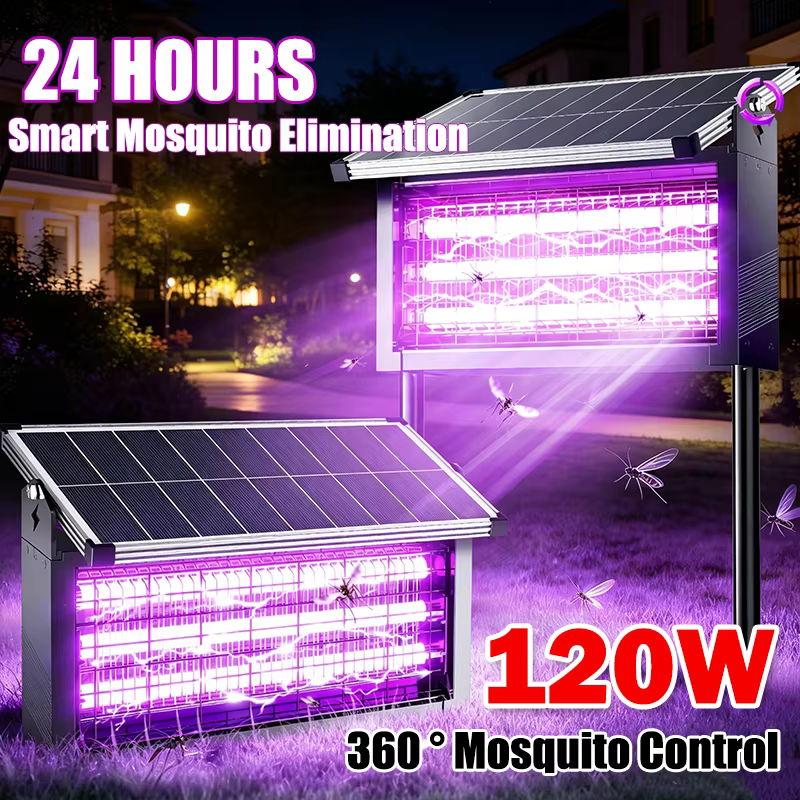 Lampe Solaire Anti-Moustiques Haute Puissance Professionnelle Extérieure Étanche Piège à Mouches pour Ferme Jardin Verger Patio