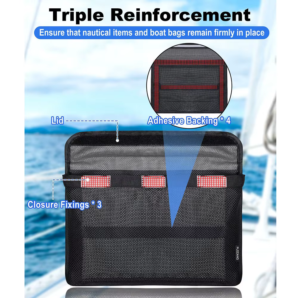 Sac de rangement de navire avec couvercle, sac de rangement réfléchissant et anti-fuite, sac en maille, filet de rangement de navire adhésif fort