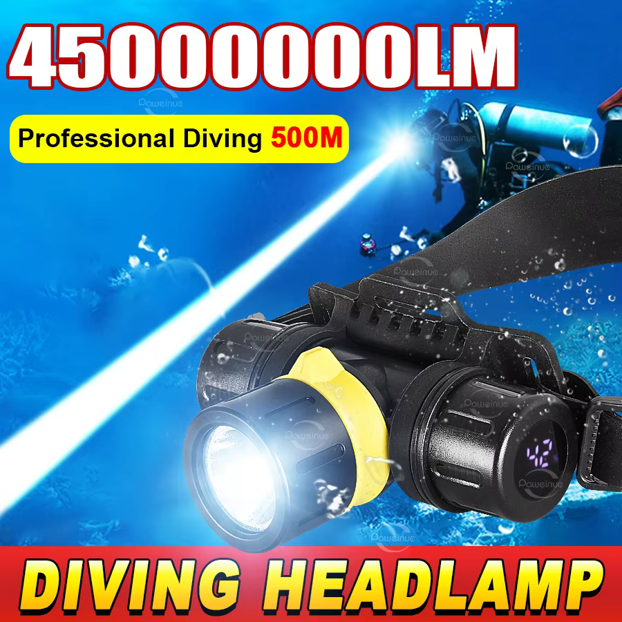 Phare de plongée Portable Rechargeable 500M sous-marin Submersible IPX8 étanche LED très brillante plongeur lampe frontale de pêche sous-marine