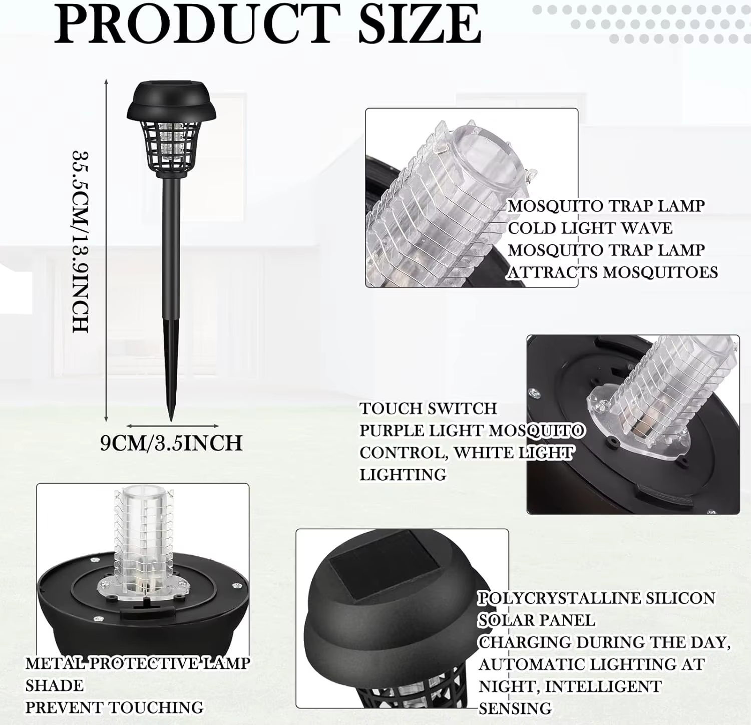 Lampe anti-moustiques solaire étanche 2 en 1 : éclairage et répulsif pour l'intérieur, l'extérieur, le jardin, la terrasse, la cour, le camping