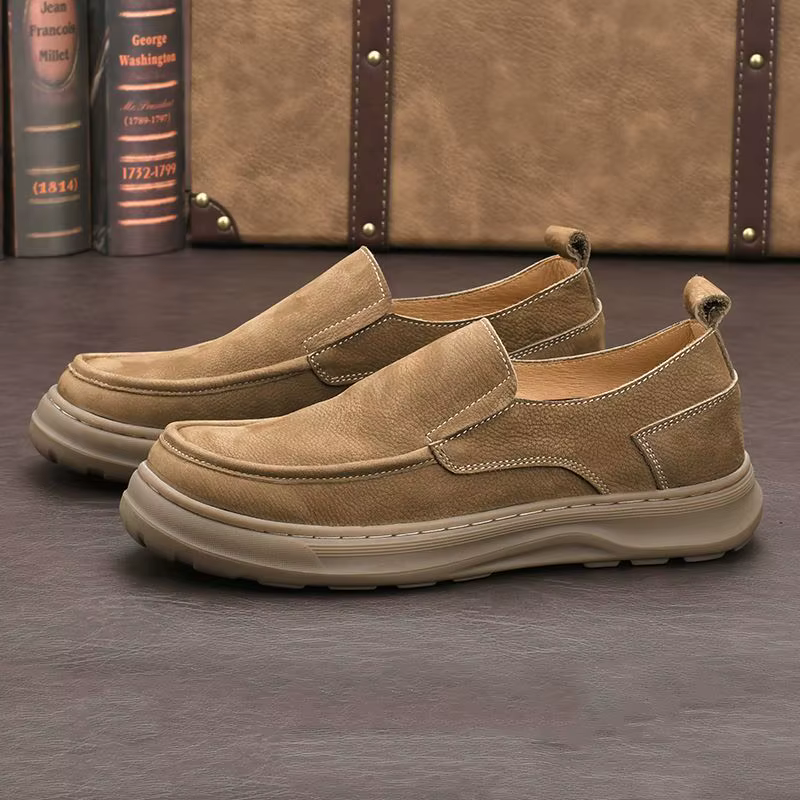 LIHUAMAO cuir de vache daim chaussures décontractées pour hommes sans lacet mocassins