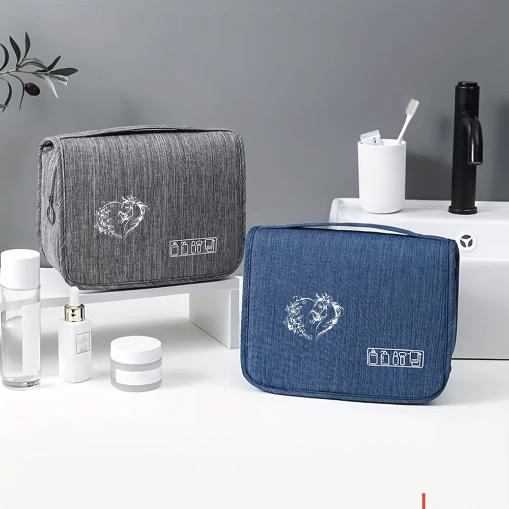 Trousse de Maquillage Portable Unisexe à Motif Cheval, Grande Capacité, Organisateur Cosmétique, Pochette de Toilette Suspendable pour Femmes et Hommes, pour Articles de Toilette, Rasage et Maquillage