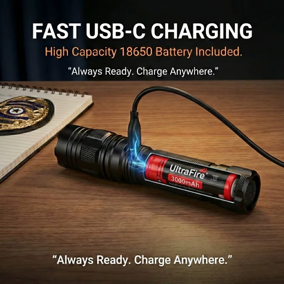 T1X Kit Lampe Torche Tactique 1200 Lumens avec Étui Magnétique à Tir Rapide 18650 USB-C Rechargeable Police Sécurité