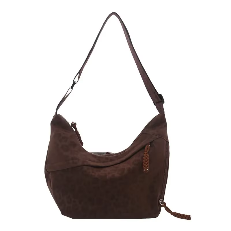 Sac à bandoulière en daim imprimé léopard pour femme 2026 – Grande capacité, décontracté, style dumpling, polyvalent pour les trajets quotidiens