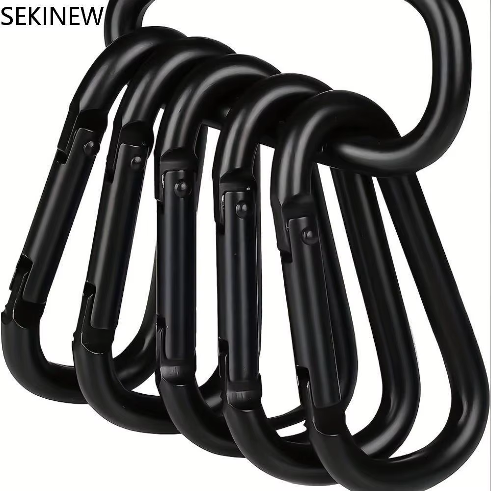 Mousqueton noir pour randonnée et escalade, 5 pièces, tirage rapide, crochet à pression, porte-clés, Camping, randonnée, pêche, accessoires de plein air