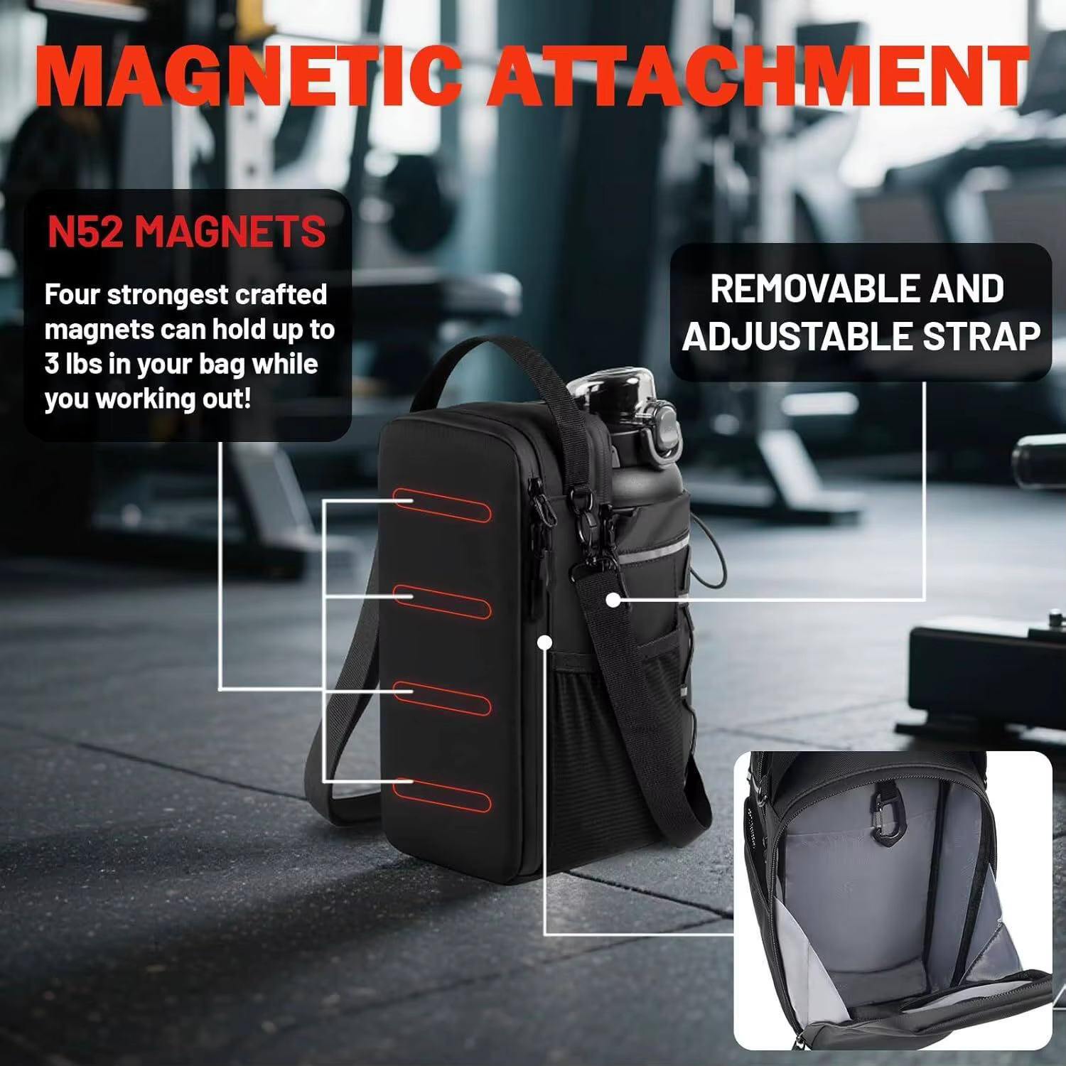 Nouveau sac de sport magnétique pour hommes et femmes – Porte-bouteille à bandoulière avec fixation magnétique | Porte-bouteille d'eau, pochette de sport, sac bandoulière