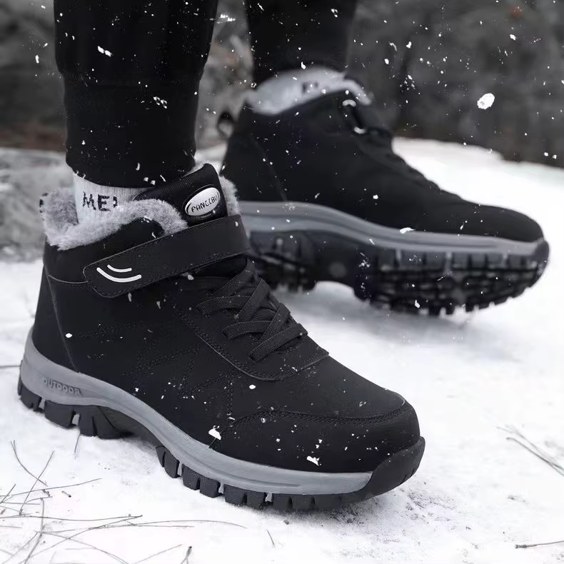 Bottes de neige épaisses doublées polaire pour hommes, chaussures d'hiver antidérapantes à semelle souple pour la montagne, chaussures en coton style papa, rétro artistique