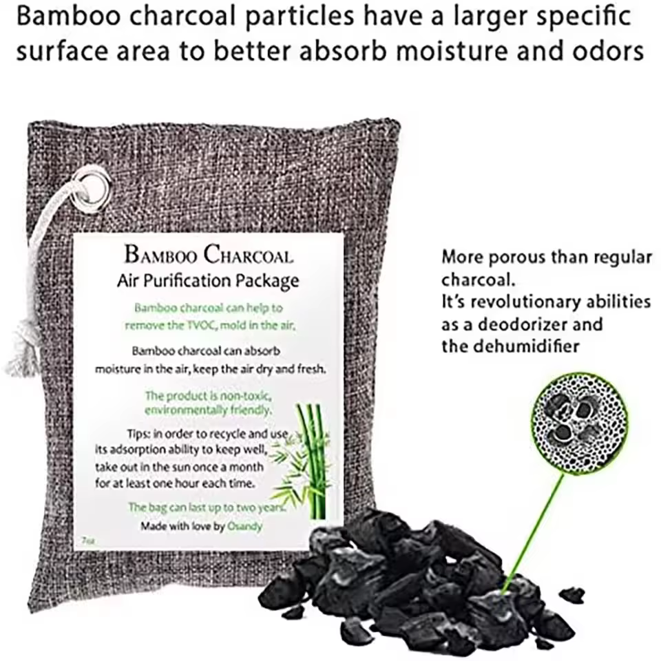 Sac de charbon de bambou naturel activé pour la maison, 200g, pour la déshumidification, la stérilisation et la désodorisation de l'air de voiture, 1 pièce