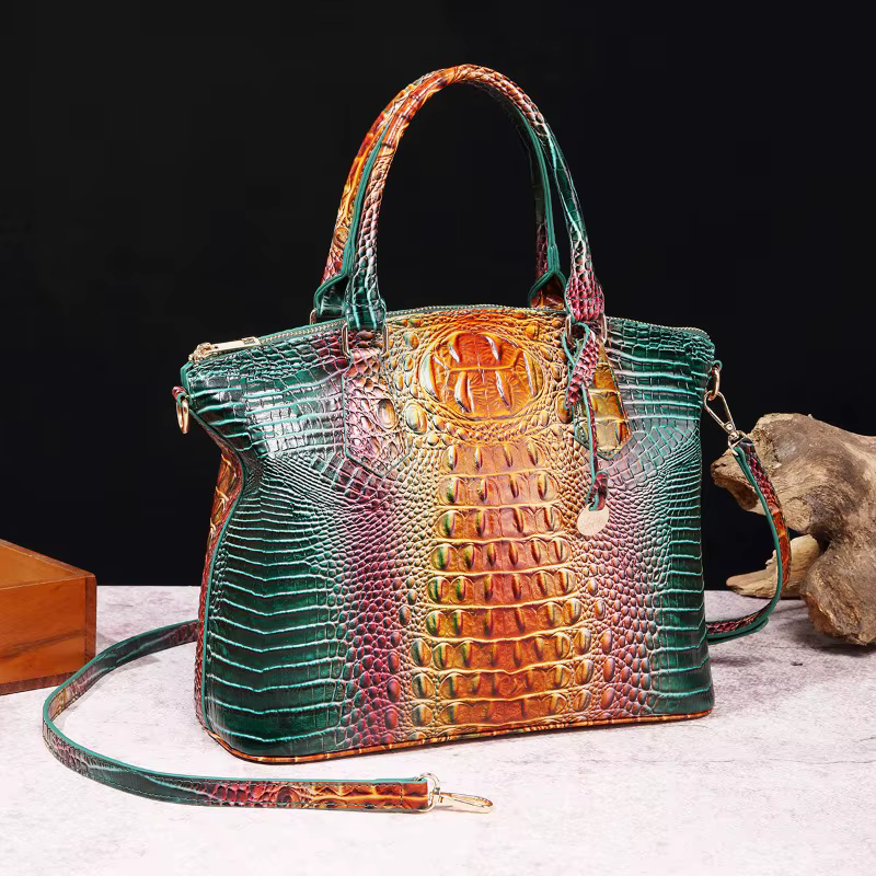 Sac à bandoulière en cuir gaufré croco grande capacité