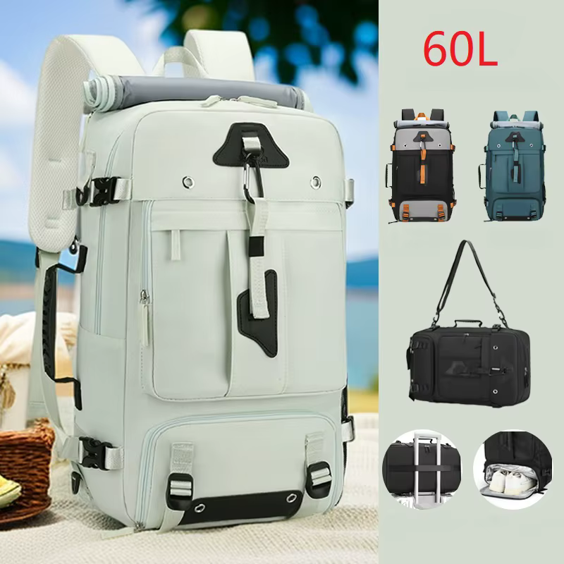 Sac à dos grande capacité 60L pour homme, extensible, pour voyage en extérieur, avec compartiment à chaussures, modèle 2026