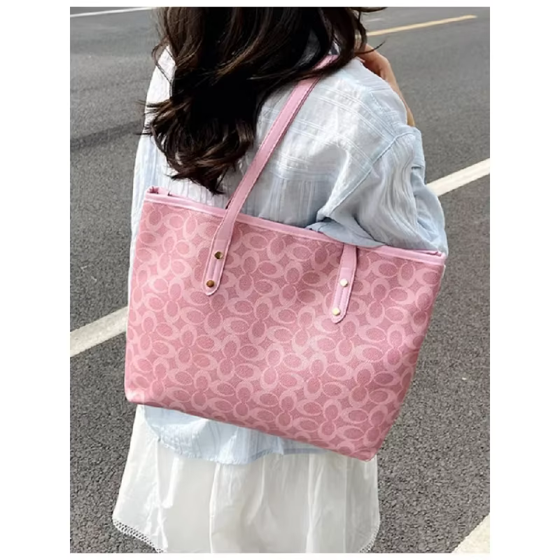 Sac fourre-tout classique à imprimé monogramme, sac à bandoulière en toile avec garniture en PU de grande capacité, sac à main polyvalent pour le travail quotidien et le shopping pour femmes