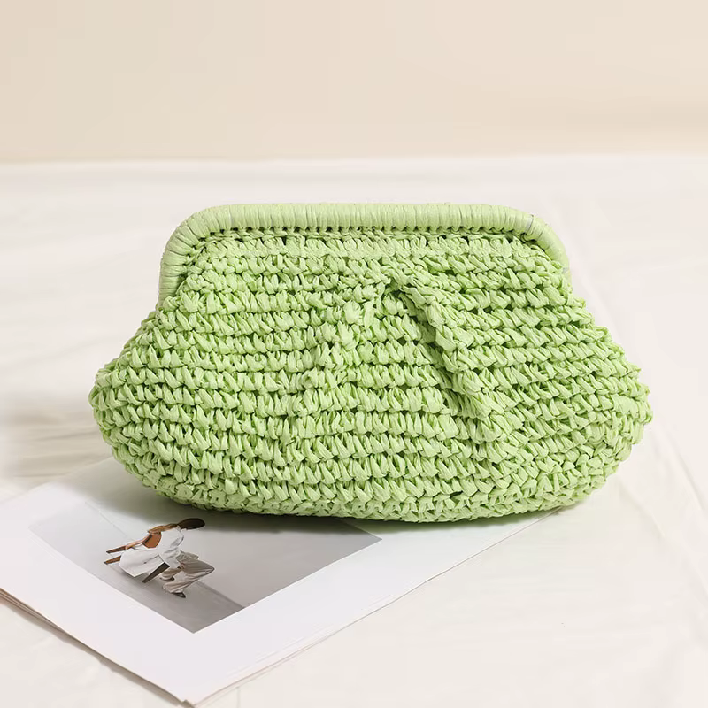 2025 nouvelles femmes paille tissé sac chaîne sangle paille pochette sac à main grande capacité élégant sac à bandoulière couleur unie pour la plage d'été