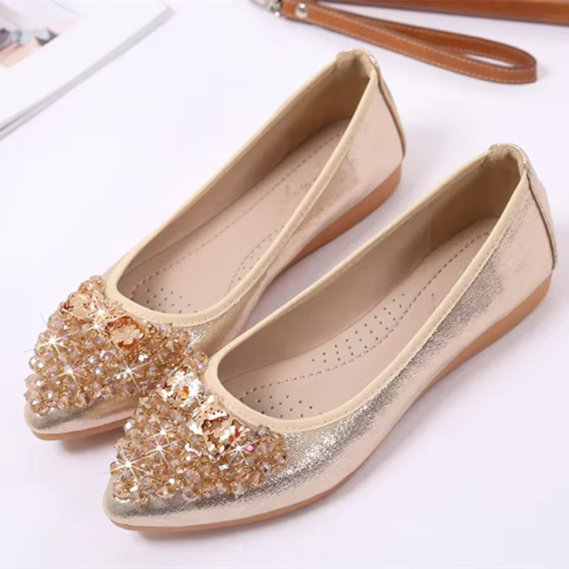 Maogu-Ballerines respirantes à bout pointu pour femme, chaussures de luxe, or, argent, cristal scintillant, grande taille 33, 44, été