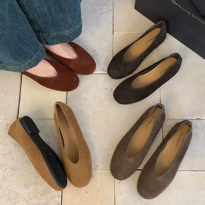 2025 femmes en cuir véritable femmes rouge marron chaussures plates mode bout rond peu profond sans lacet bateau chaussures doux talon plat chaussures simples