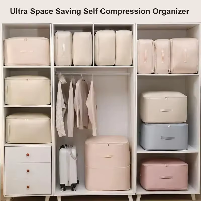 Sac de rangement auto-compresseur robuste – Organisateur portable pour vêtements