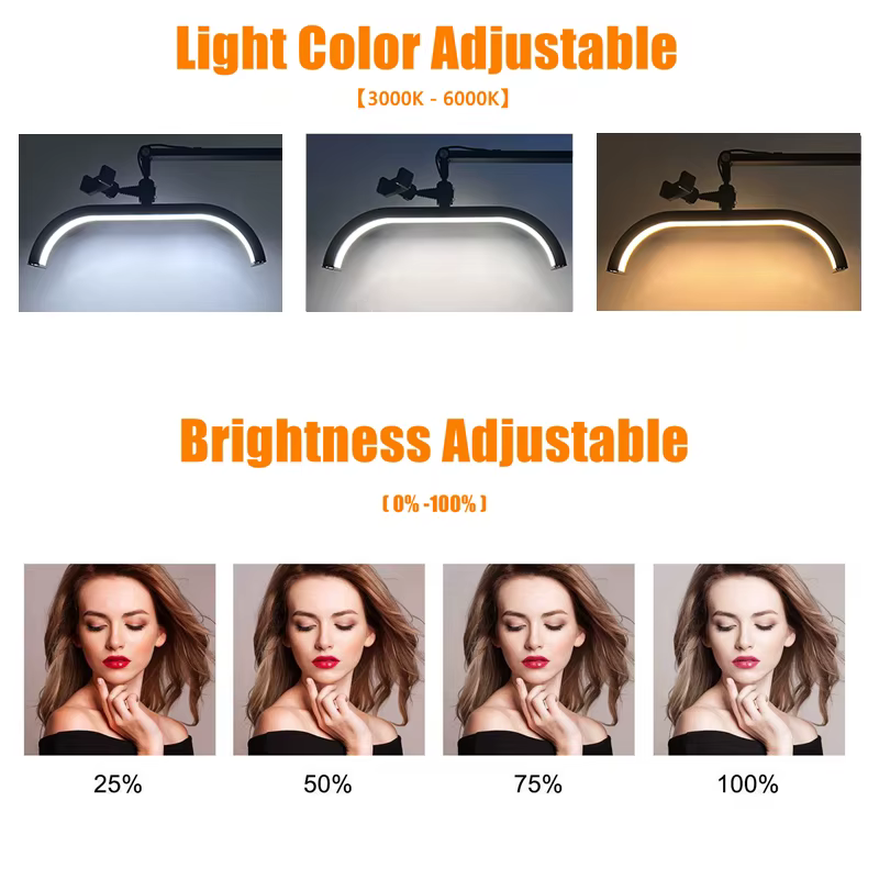 Pince de bureau pour cils demi-lune, lampe LED avec support pour téléphone, 3 couleurs, manucure, Salon de cils sur lampe de bureau