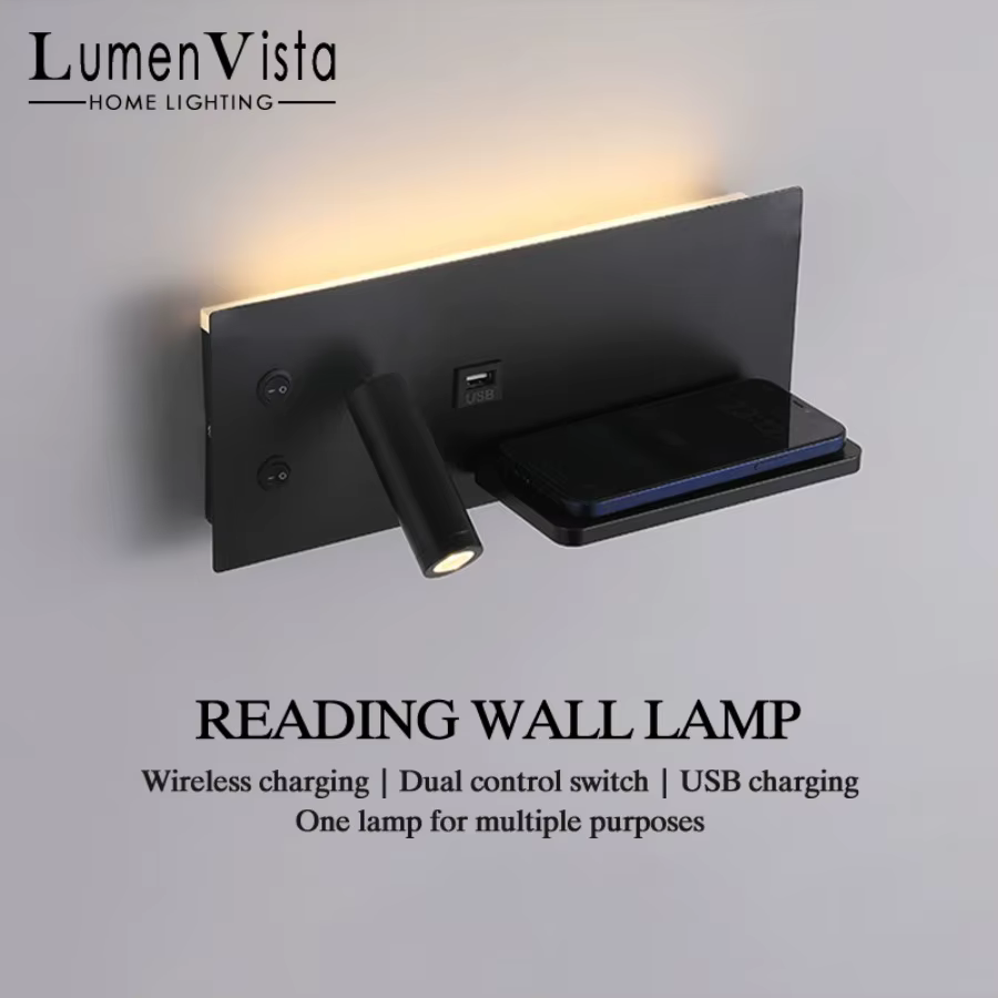 Lampe murale LED moderne multifonctionnelle avec charge sans fil