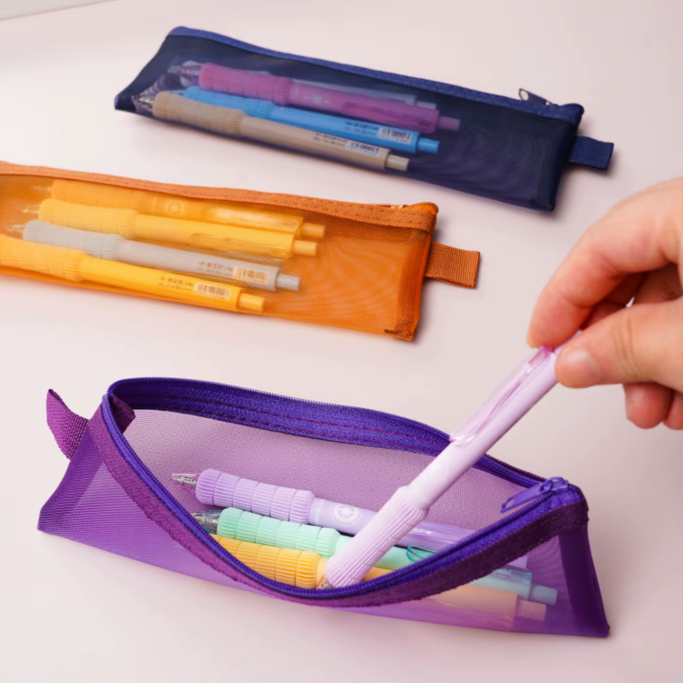 Sacs transparents à fermeture éclair en maille, sacs à cosmétiques portables pour papeterie, clés de cosmétiques, fournitures de bureau, accessoires de voyage