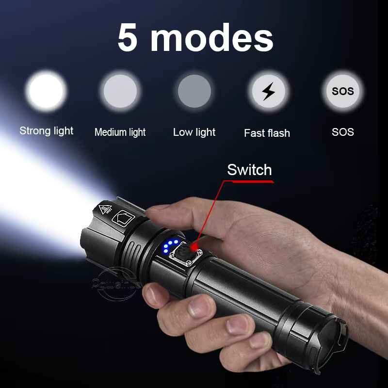 Lampe de poche LED la plus puissante torche Rechargeable allumant la lanterne tactique 3000M