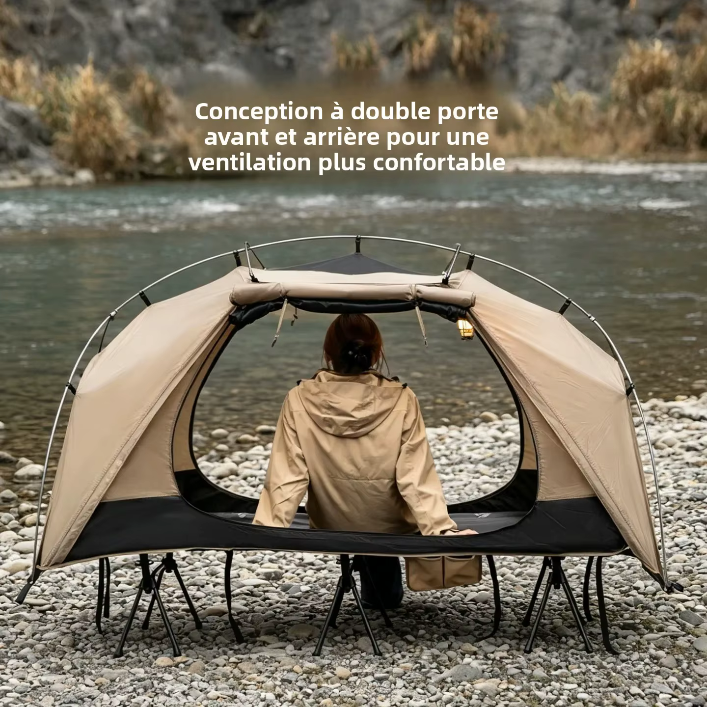 Tente de camping MOUNTAIKHIKER avec auvent noir
