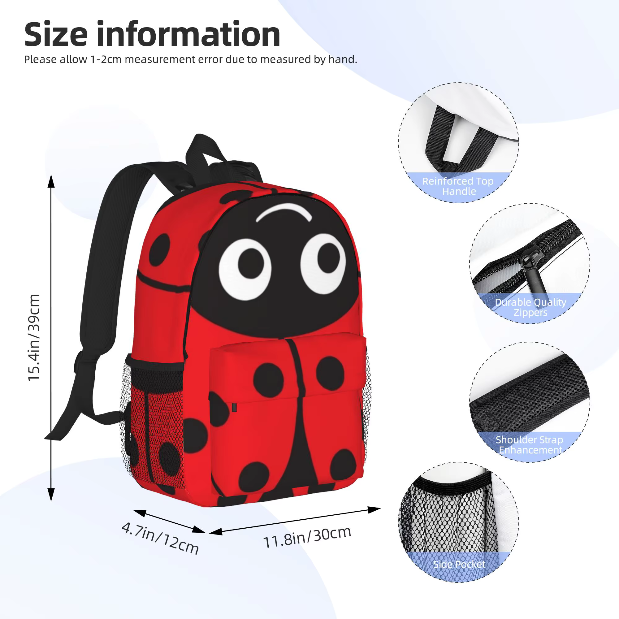 Sac à dos Ladybug pour filles, sac à dos de grande capacité pour garçons et filles, sacs à bandoulière pour hommes et femmes, sac d'école