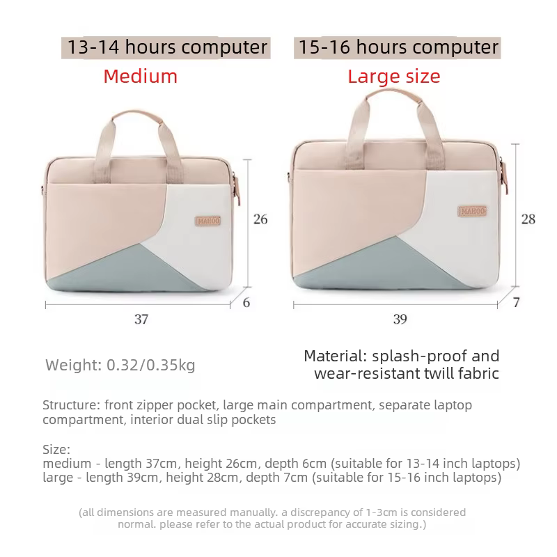Sac d'ordinateur pour femme avec blocs de couleur, étui pour ordinateur portable de 13, 14 et 15,6 pouces, compatible avec Apple et Huawei