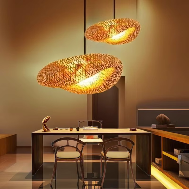 Fait à la main Vintage bambou tissage pendentif LED lumière maison suspendu lustre éclairage salon cuisine rotin tissé lampe