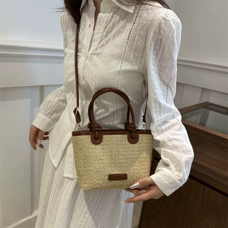 Sac en paille tressé fait main grande capacité, sac à bandoulière en rotin, sacs fourre-tout, grands sacs à main pour l'été, la plage, femmes et filles