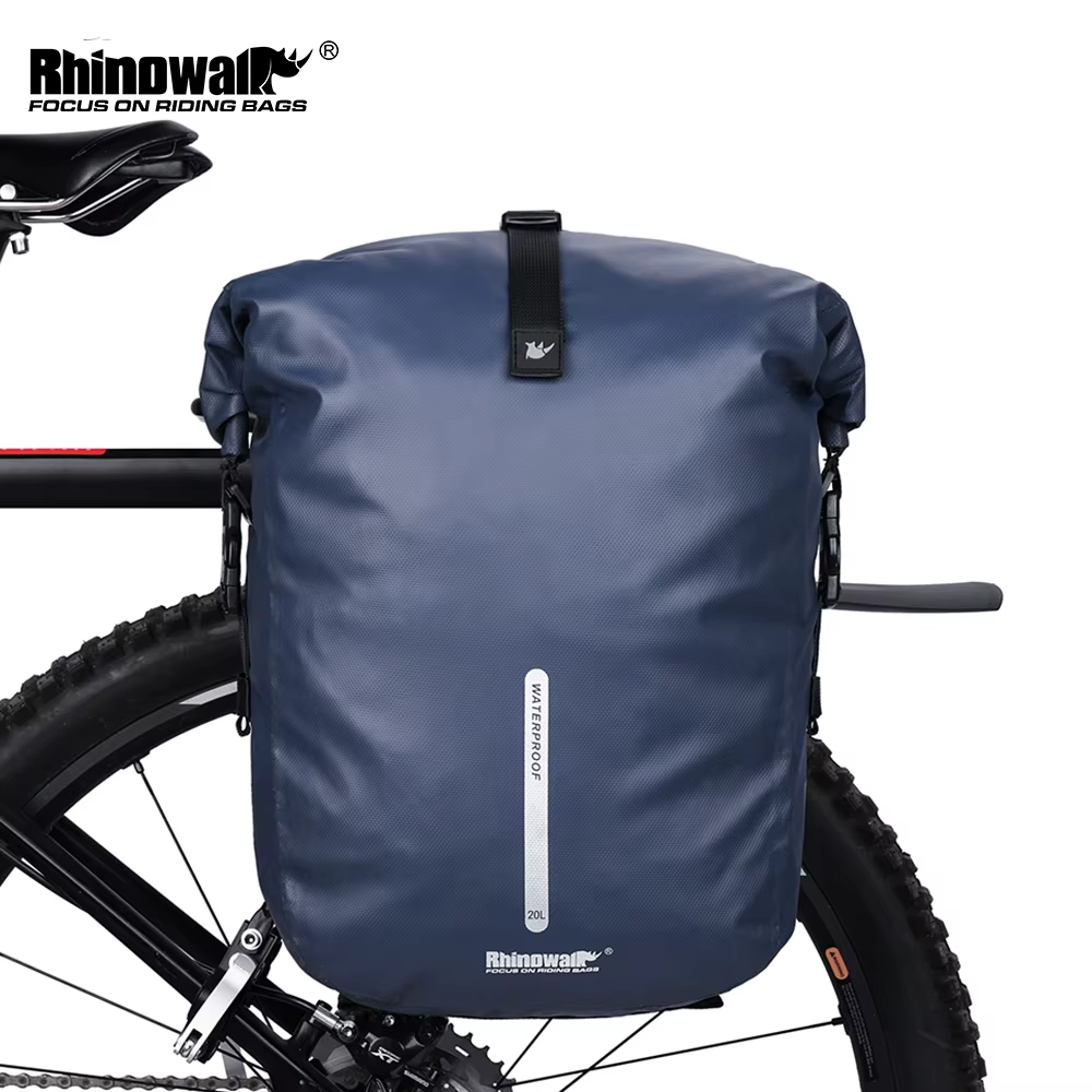 Sacoche de vélo Rhinowalk 20L, imperméable, pour porte-bagages arrière, noire, sac de voyage pour cyclisme, sac à bandoulière, sac à dos, sac de rangement latéral pour vélo