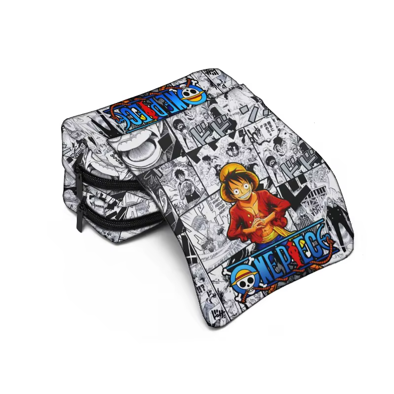 Trousse à crayons en toile à double fermeture éclair avec motif de bateau de dessin animé mignon, imprimé équipage de pirates nautiques, boîte de rangement spacieuse pour fournitures scolaires