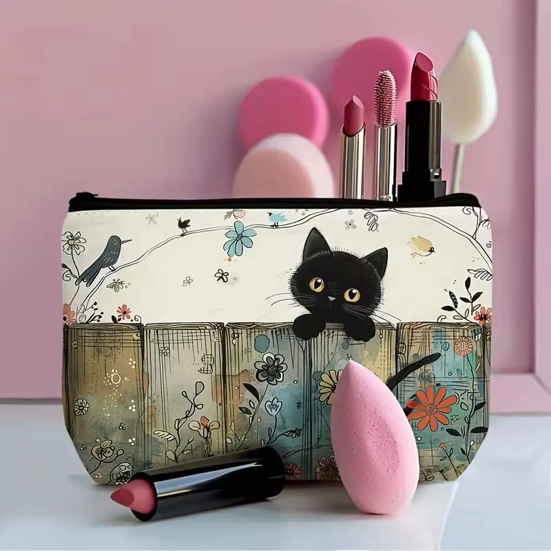 Pochette à fermeture éclair à motif chat noir - Trousse de toilette durable et résistante à la décoloration, cadeau pour sœurs, amies, amoureux des chats |   Design vibrant