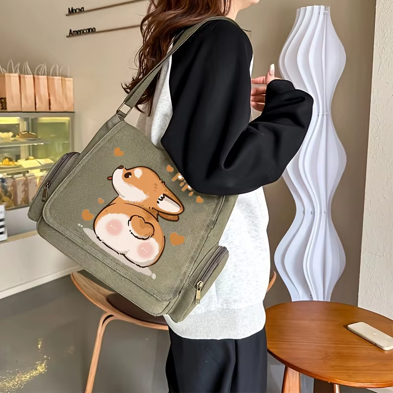 Sac à bandoulière imprimé Corgi pour femmes, sac à Message à poches multiples, sac de livre pour étudiants