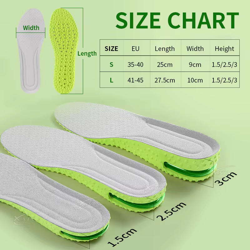 【Xxin】 semelles intérieures pour augmenter la hauteur 1.5/2.5/3cm, coussin d'air, Absorption des chocs, coussin de chaussure pour hommes et femmes, semelle intérieure douce et respirante