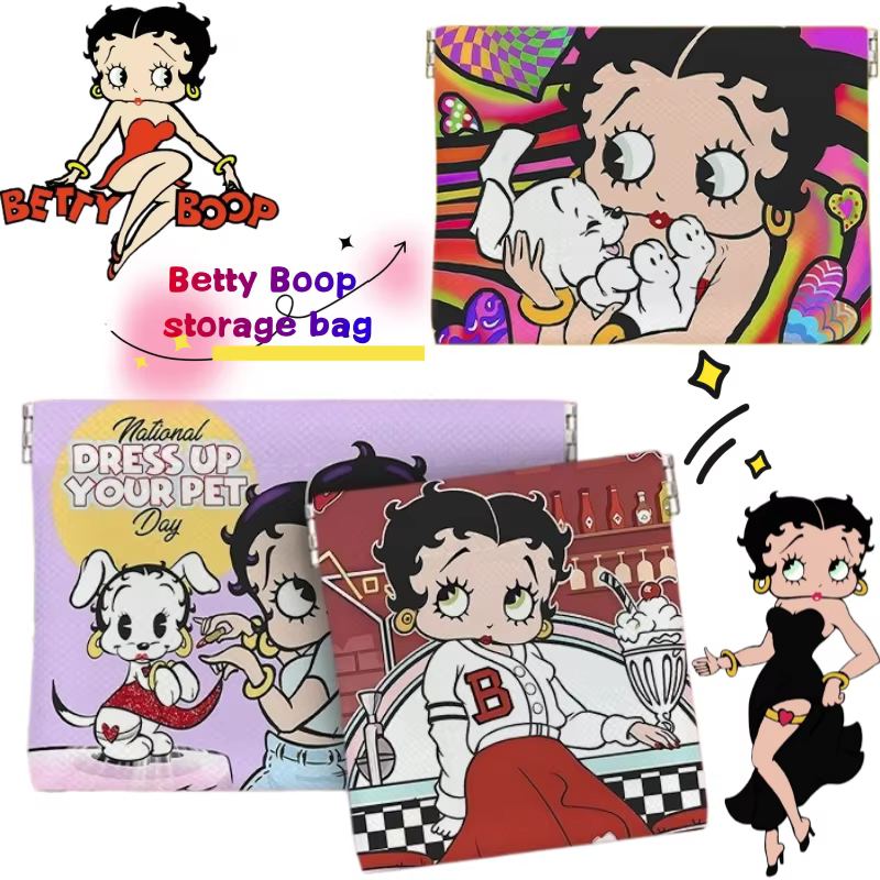 Sac de rangement Betty Boop créatif et élégant avec des imprimés de dessins animés, mignon et féminin, sac de rangement portable de grande capacité pour câbles