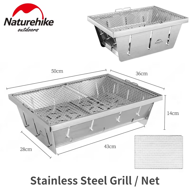 Natureifa-Grill à charbon de bois portable en acier inoxydable