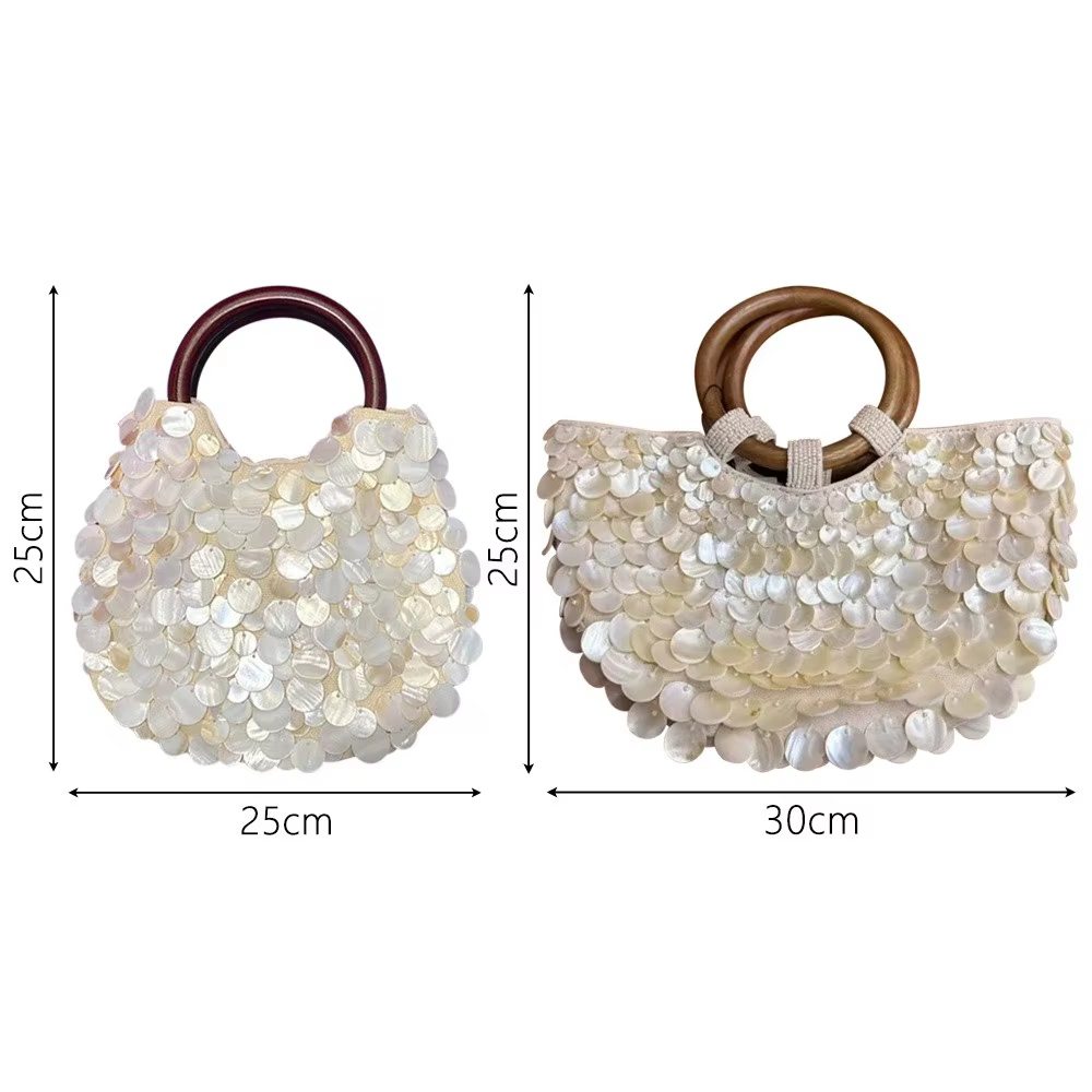 Sac à perles fait main style féerique Ornements en coquillages Taille compacte Sac à bandoulière tissé 