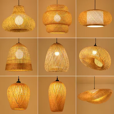2025 plus récent bambou lampes suspendues plafonniers rotin osier Lustre tricoté à la main tressage suspendu maison salle à manger tressé décor chaud