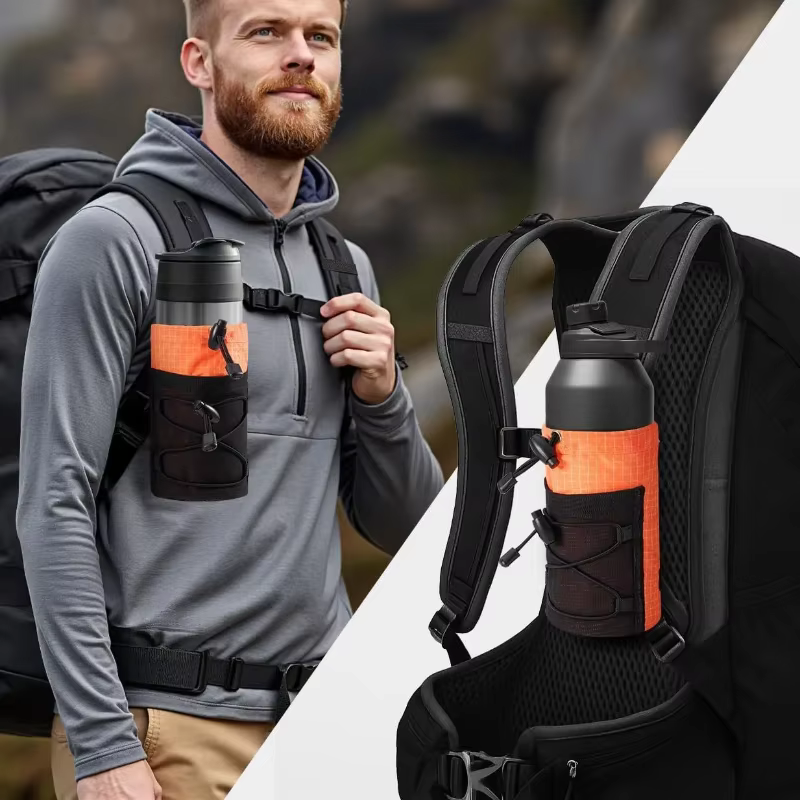 Sac à bandoulière extérieur avec support pour gourde de voyage, pochette suspendue pour bouteille d'eau, rangement pour téléphone portable, randonnée, camping, sports